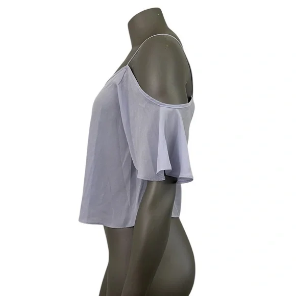 ASOS Top Women’s 4 Purple Flutter Sleeve Crop Semi Sheer Blouse Sexy - Picture 3 of 8